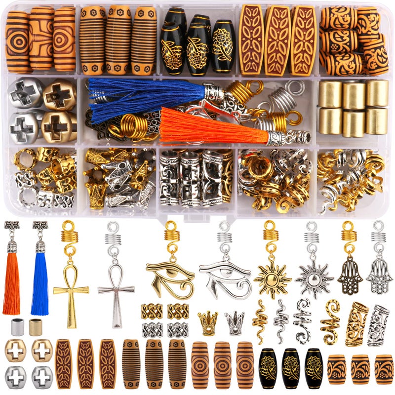 110PCS Retro Metal Dreadlock Accessories Hair Tube Beads WoodenLike Beads Handmade DIY Tassel Hair Decoration Hair Jewelry for Locs Braids Men Women HipHop Style